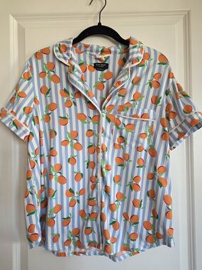 kate spade Blue & White Striped Short-Sleeve Shirt with Orange Fruit Print